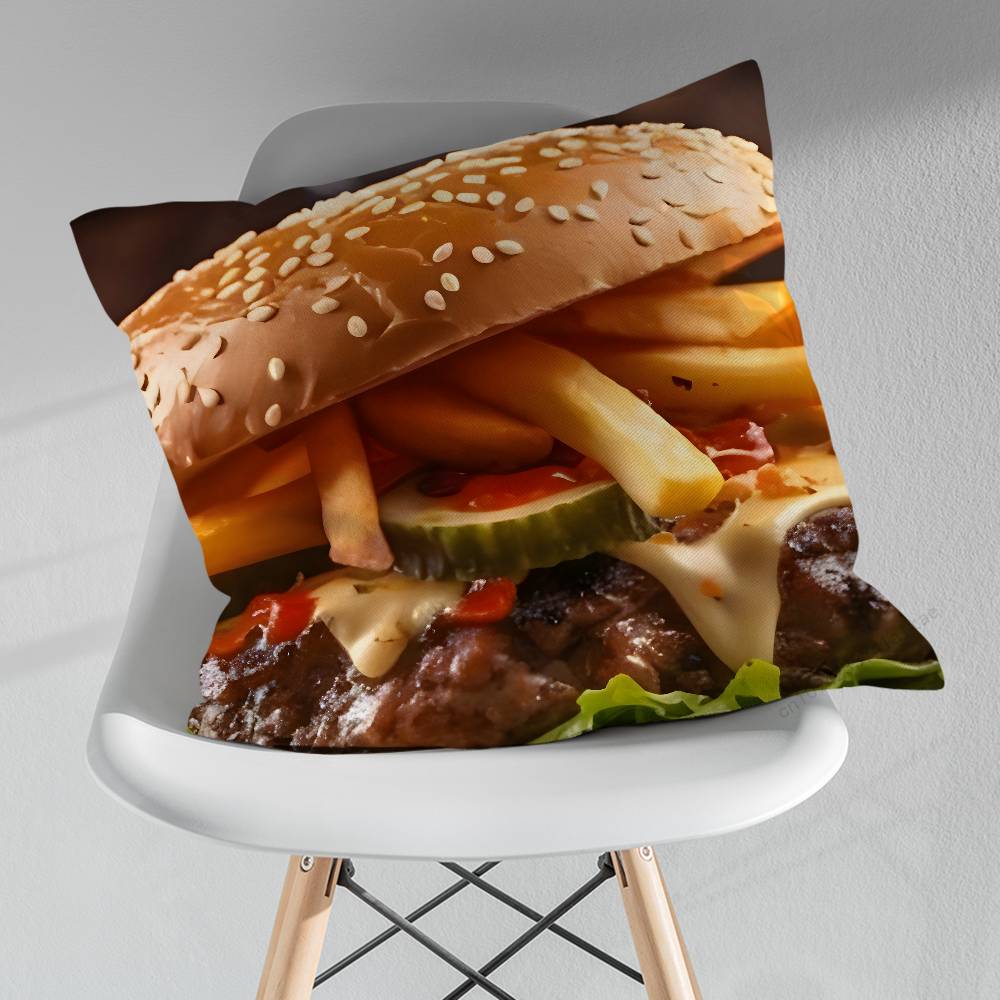 Food Art Fries Hamburger pillow over living room sofa cushion cover home decoration bedroom room bed pillow cover