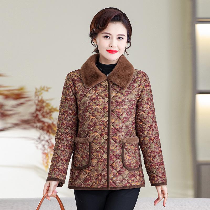 

Mid-Aged & Elderly Women s Stylish Warm Velvet-Lined Winter Cotton Jacket 2XL (105-120 jin) красный/кофейный