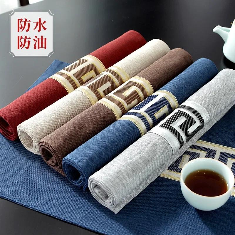 Chinese Style Table Flag Waterproof Oil Resistant Tassel Table Runner Tea House Tea Towels Zen Tea Table Cloth Hotel Bed Flag