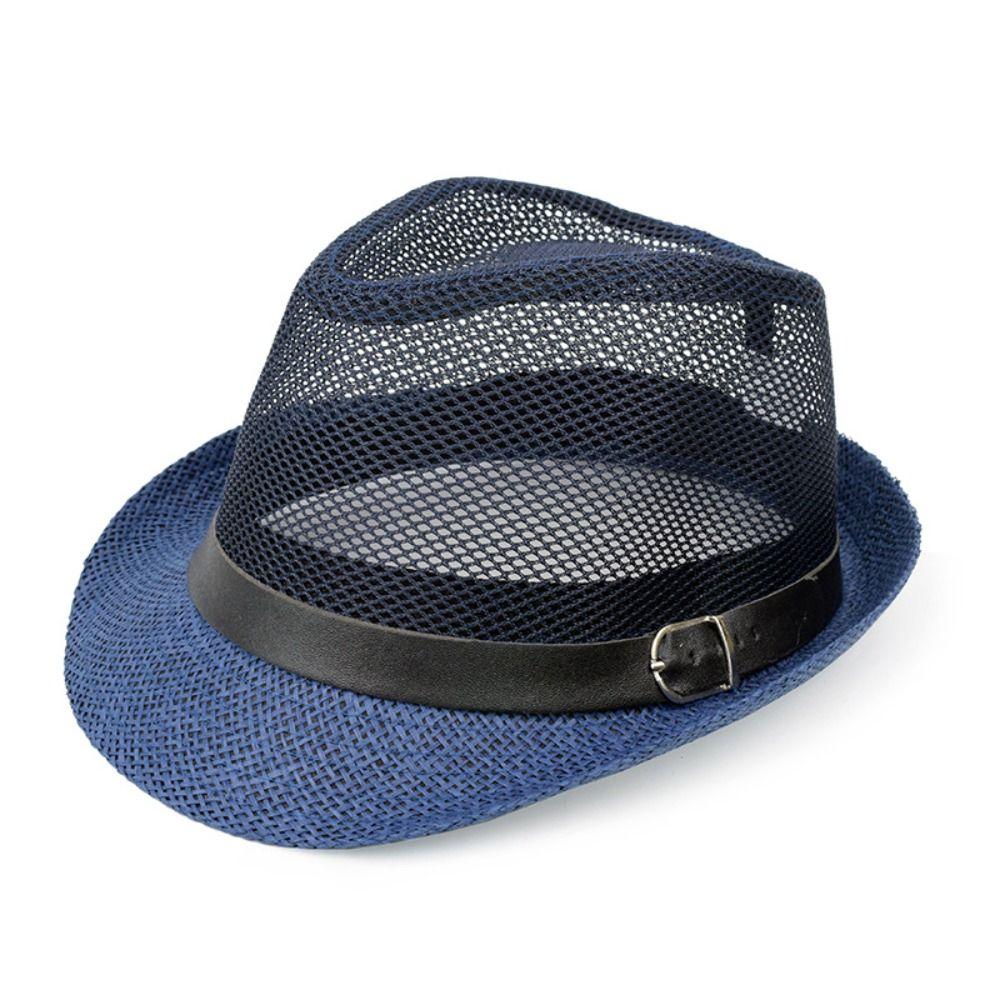 New Mesh Men Straw Panama Hat Wide Brim Brethable Sun Cap Lightweight Sunscreen Summer Beach Cap