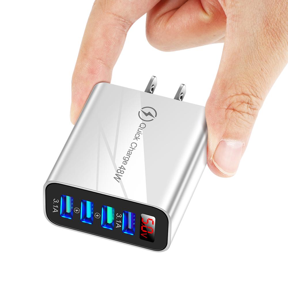 4 USB Real-time Variable Frequency LCD Digital Display Phone Charger Adapter 5V 48W Power Supply Quick Charger for Mobile Phone