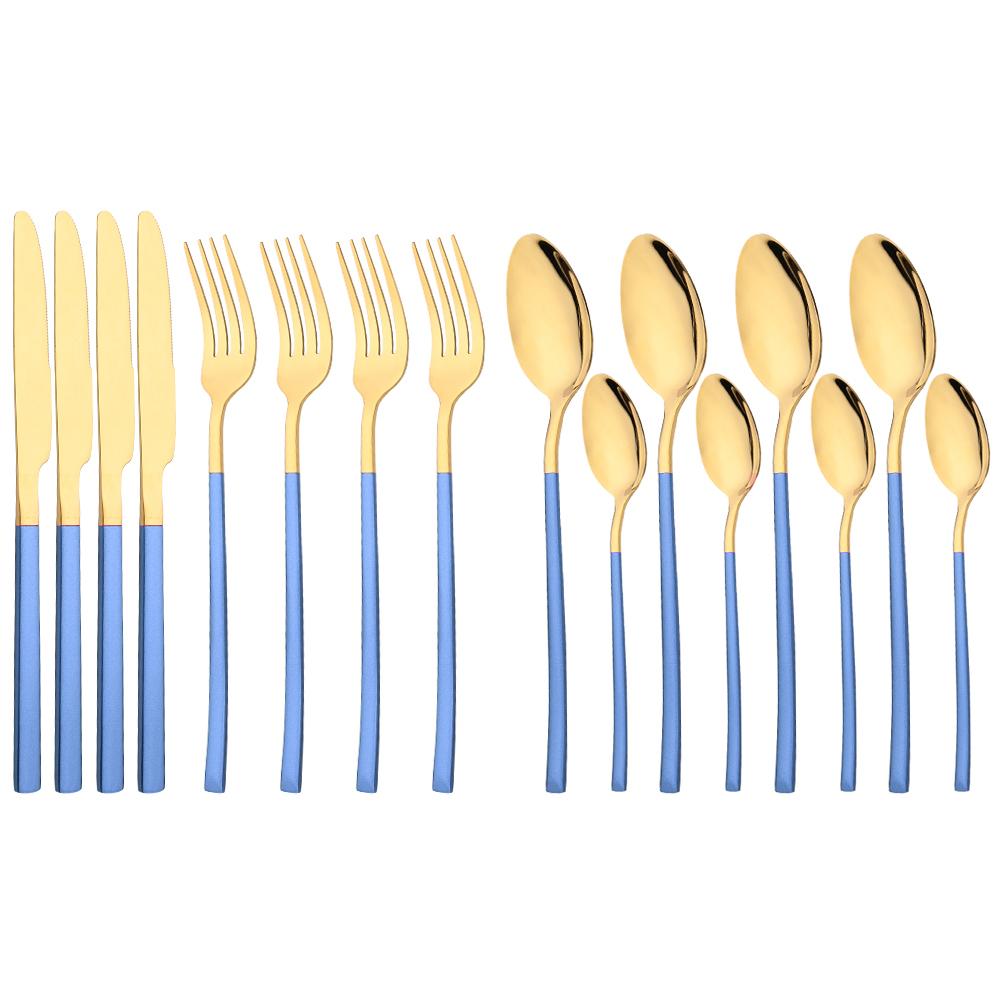 16Pcs Rainbow Dinnerware Stainless Steel Cutlery Set Western Knife Fork Spoon Dinner Flatware Set Kitchen Silverware Tableware