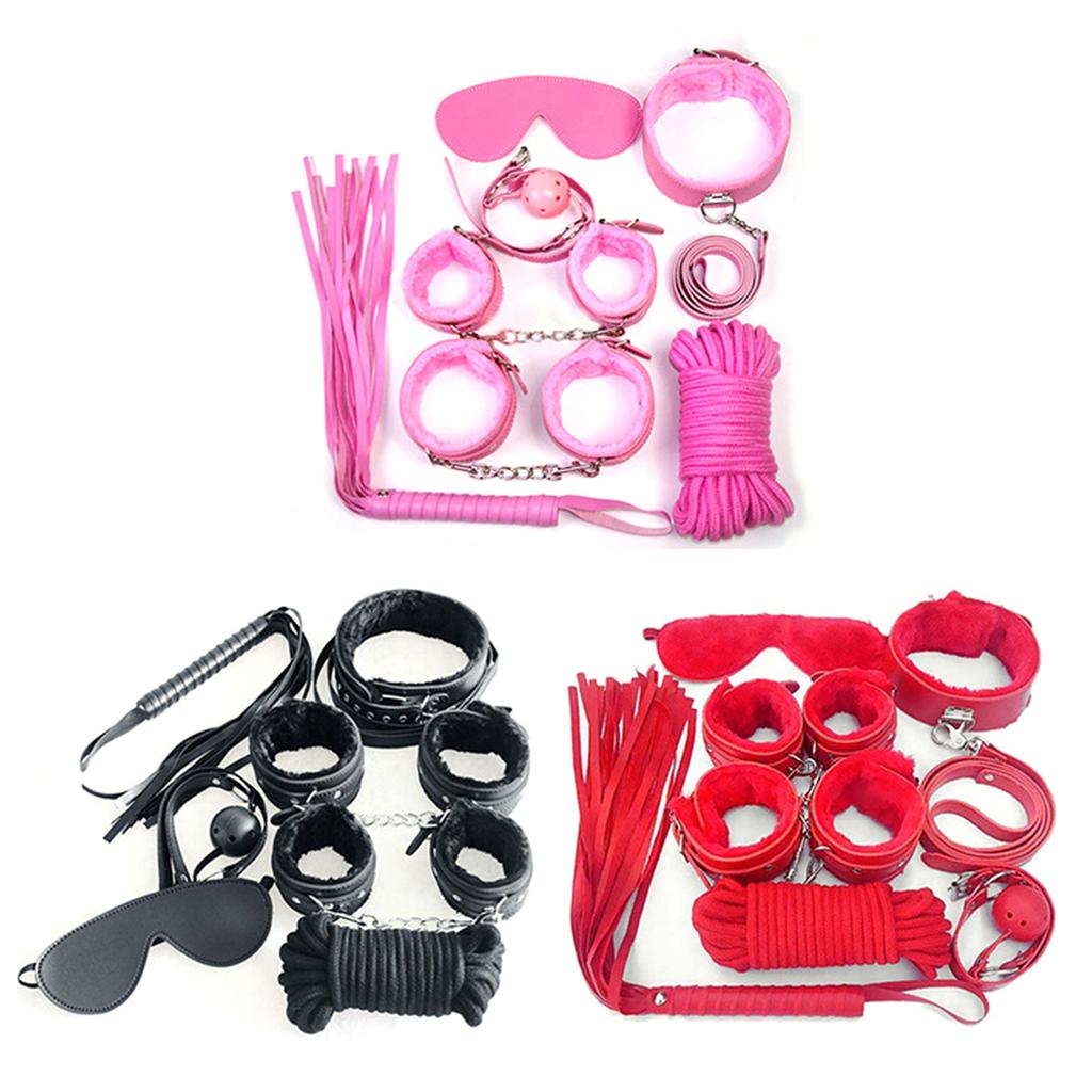 Sex Bondage Restraint Kits for Adult Beginners BDSM Toys Leather Adjustable Handcuffs Ankle Cuff Gag Blindfold Set