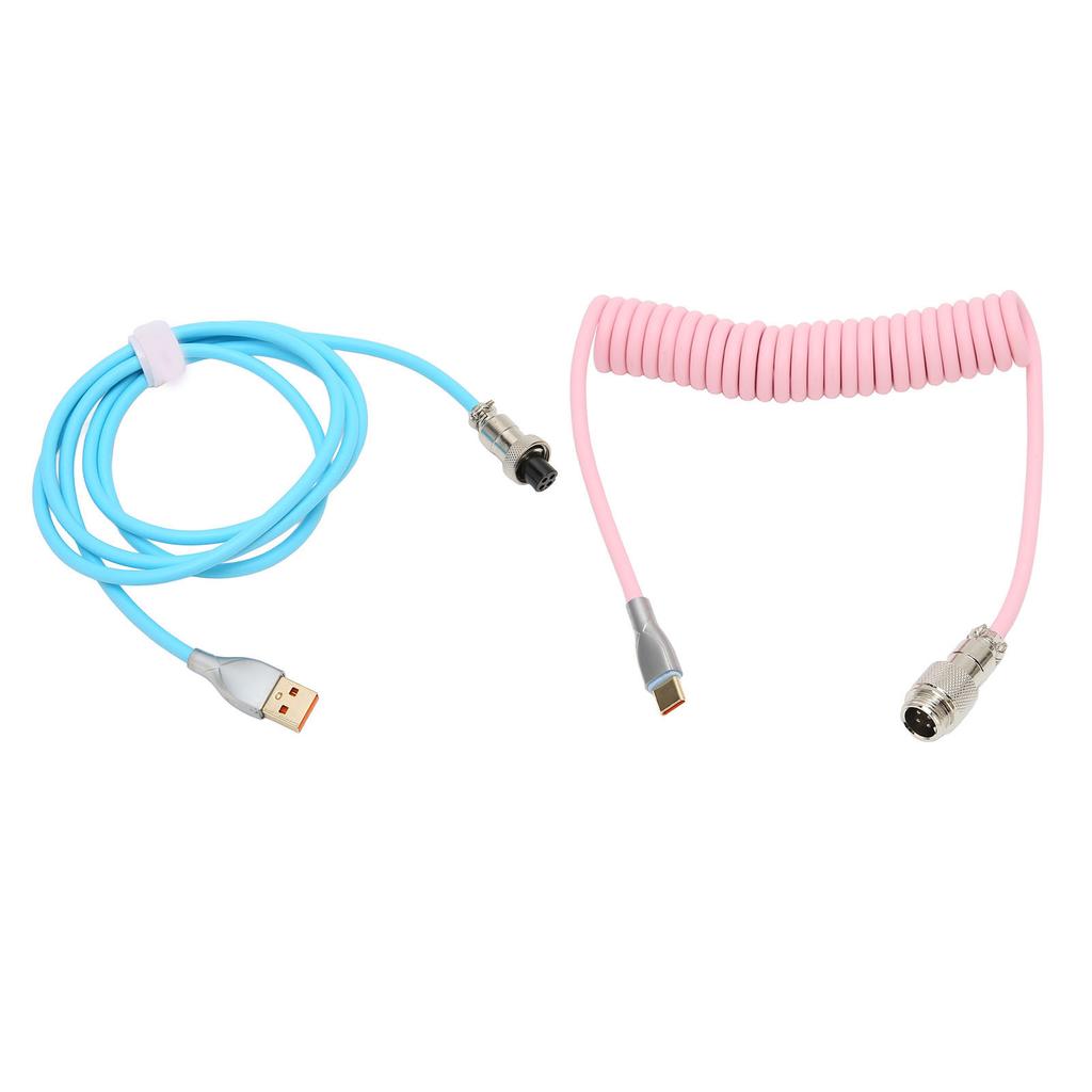 Cablu spiralat pentru tastatură Tip C la USB Cablu spiralat detașabil cu conector metalic de aviație pentru tastatură mecanică
