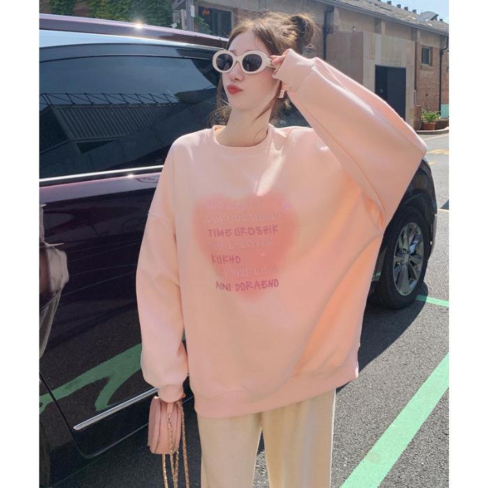 Design sense love letter oversize sweater women s autumn and winter velvet thickened round neck loose and thin pullover 3XL