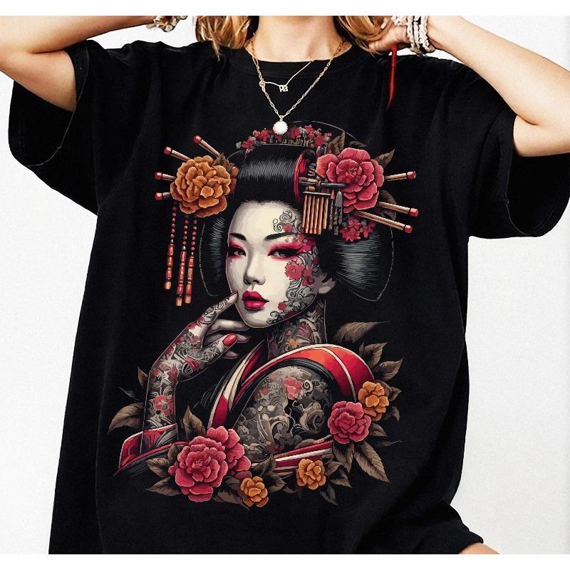

Japanese Geisha TShirt Cotton Blend Soft Style Summer Loose and Breathable Tshirt Top Unisex Pure Cotton Top S