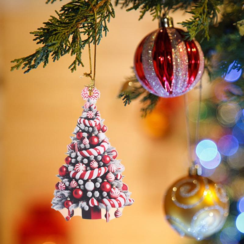 Christmas Tree Pendant Flat Hanging Ornaments Acrylic Gifts Pendant DIY Glitter Colorful Decorations Xmas Indoor Party Decor