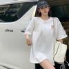 Black cotton short-sleeved t-shirt women's 2025 summer new design loose and thin unique top