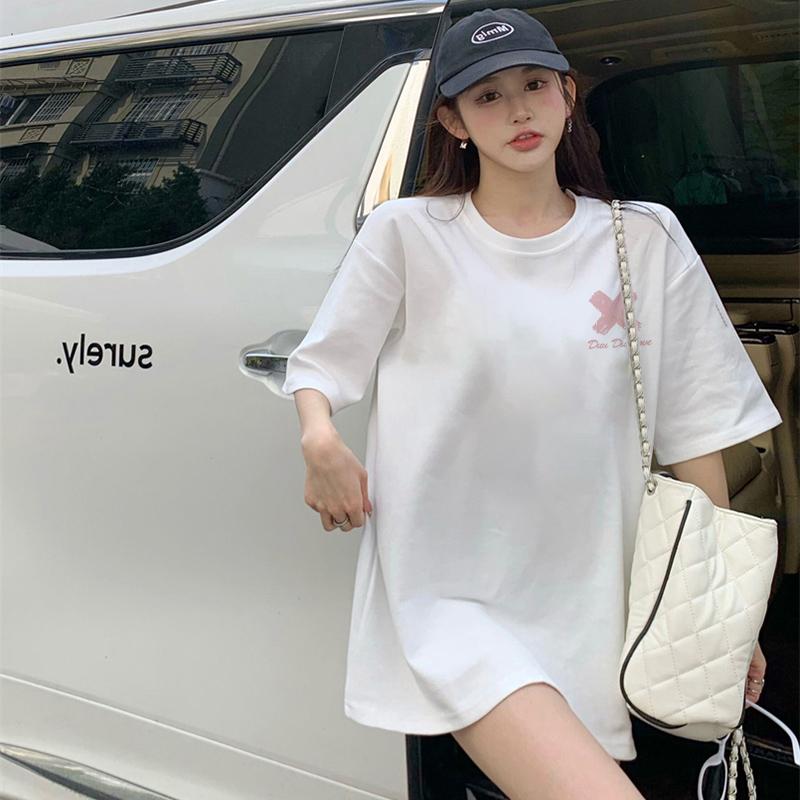 Black cotton short-sleeved t-shirt women's 2025 summer new design loose and thin unique top