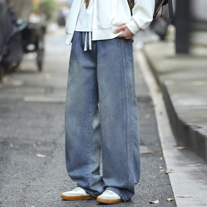 

MEDE Men s Vintage Washed Straight Wide-Leg Jeans M