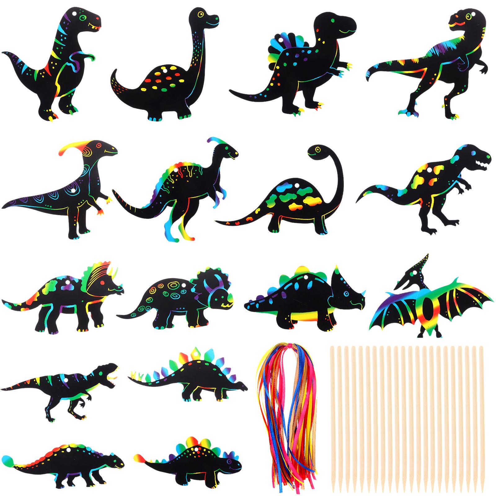 64 Pcs Dinosaur Theme Scratch Cards Rainbow Scratch Paper Dinosaur Crafts Art Card Dinosaur Scratch Card Art Kit Diy Art Craft чёрный