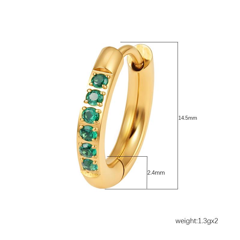 Round Stainless Steel Zircon Inlaid Earring Buckle for Women, Geometric 18K Plated Zircon Earrings