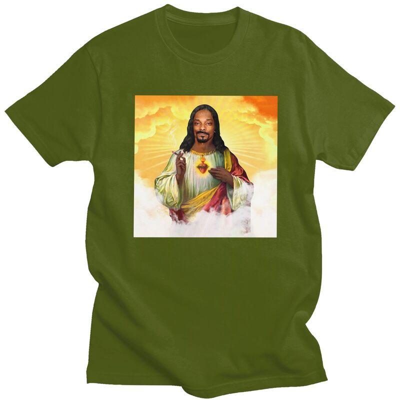 Individuelles Lustiges Heiliger Jesus Snoop Dogg T-Shirt für Männer Kurzarm Freizeit T-Shirt Coole T-Shirts Slim Fit 100% Baumwolle T-Shirt Geschenk