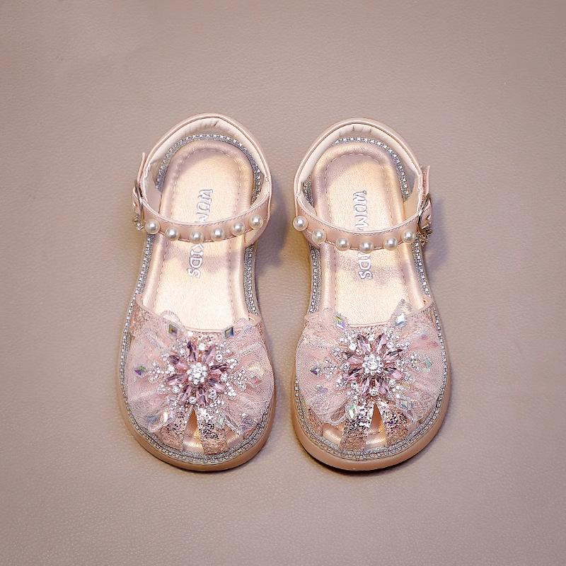Girls Summer Sandals Non Slip Soft Sole Rhinestone Bowknot Closed Toe Princess Shoes For Kids 23