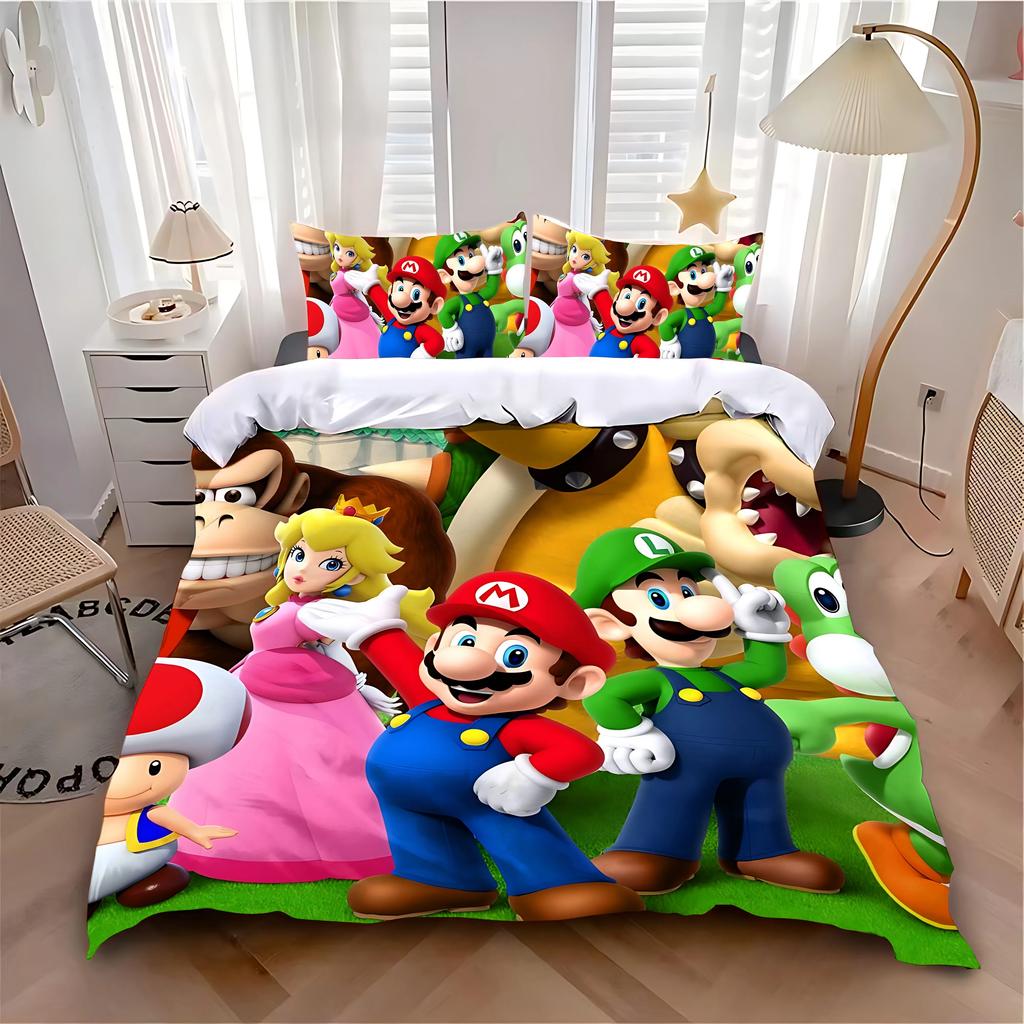 Children Duvet Cover Pillowcase Hot Cartoon Cute M-Mario Bedding Set Adult Boy Girl Bedroom Decoration Single Double Large Size