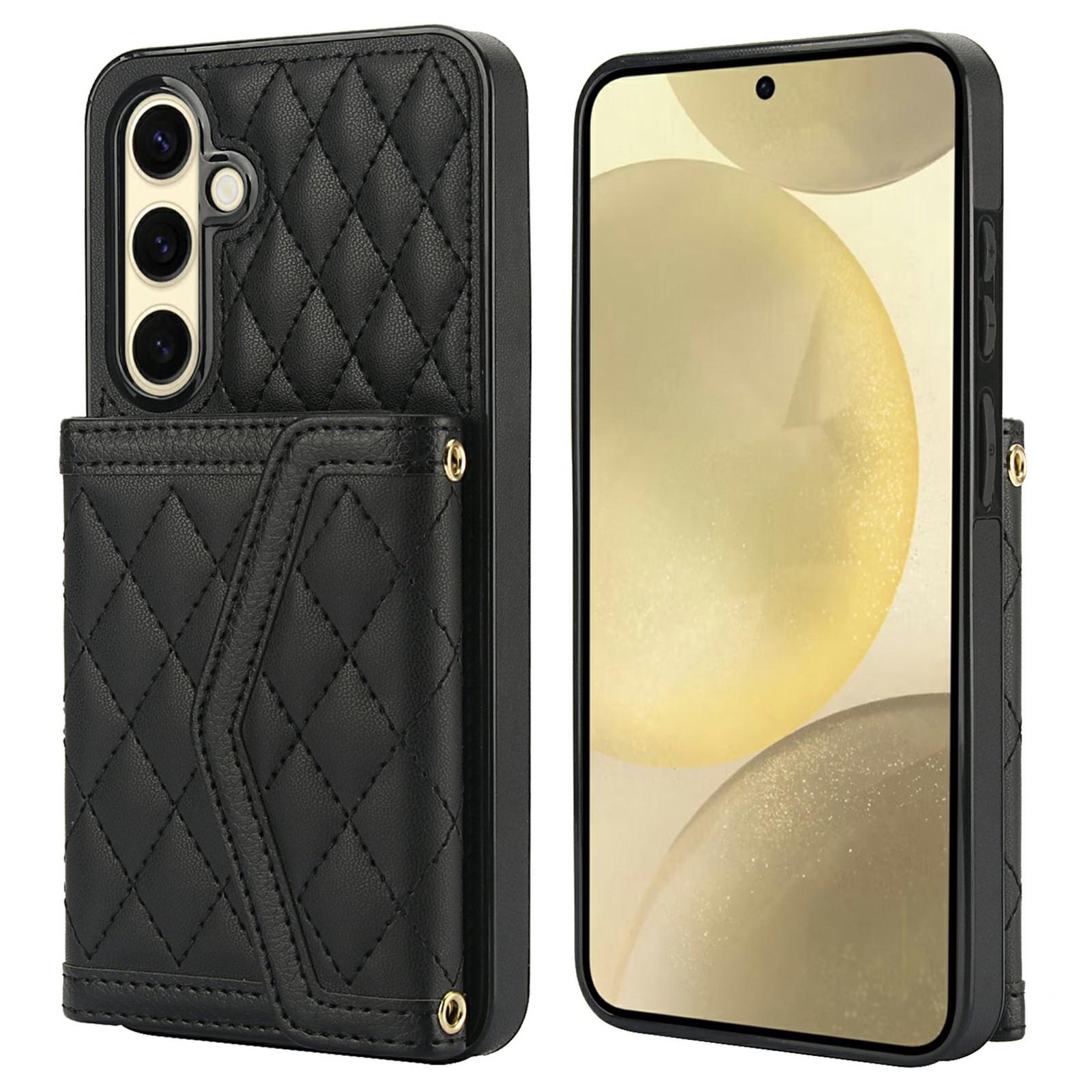 

For Samsung Galaxy S24 Case Card Holders RFID Blocking PU Leather+TPU Phone Cover with Shoulder Strap B