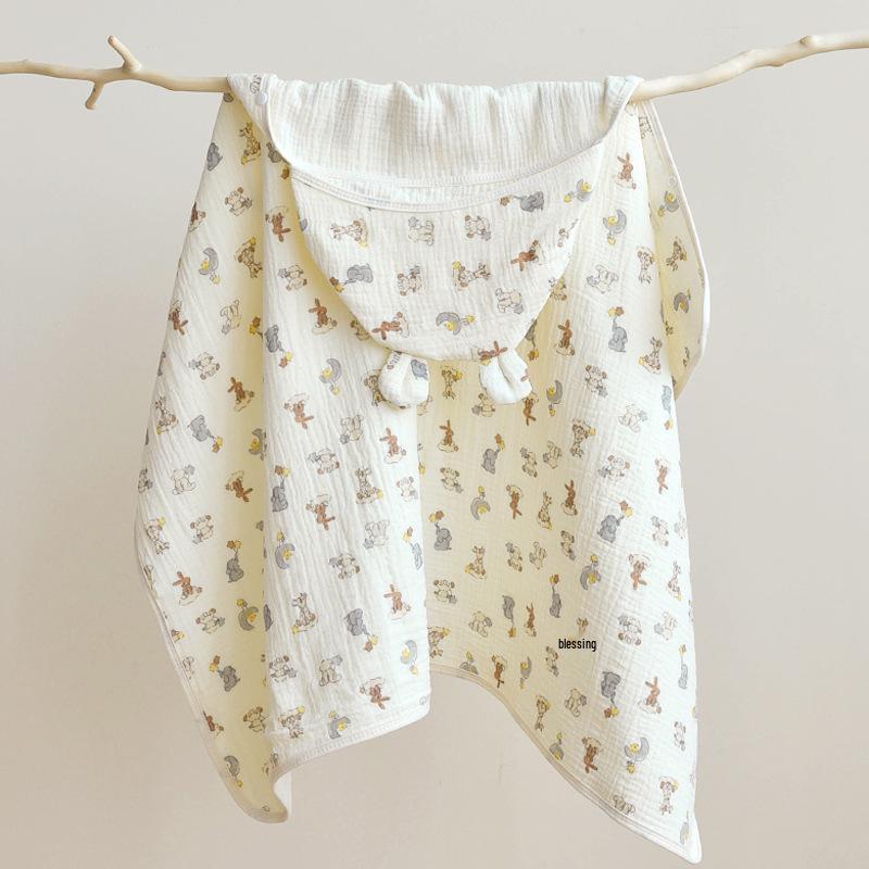 Newborn Infant Hooded Cotton Gauze Bath Towel & Swaddle Blanket