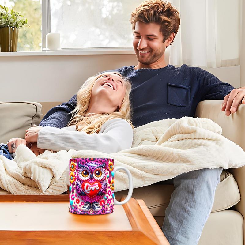 Owl Cup Cartoon Ceramic Pottery Mugs 350ml Decorative Water Cup Colorful Valentine Tumbler Novelty Tea Cups For Hot Ice Drink