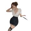Large size sexy lingerie sexy lace perspective deep v secretary hip skirt uniform midnight charm suit