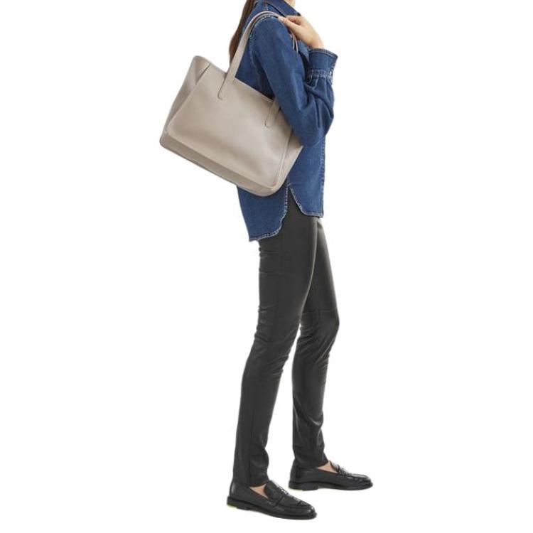 Longchamp Le Foulonné 34 Unifarbene Ledertasche Einkaufstasche Umhängetasche Damen-Tote Taubengrau 10141021P55