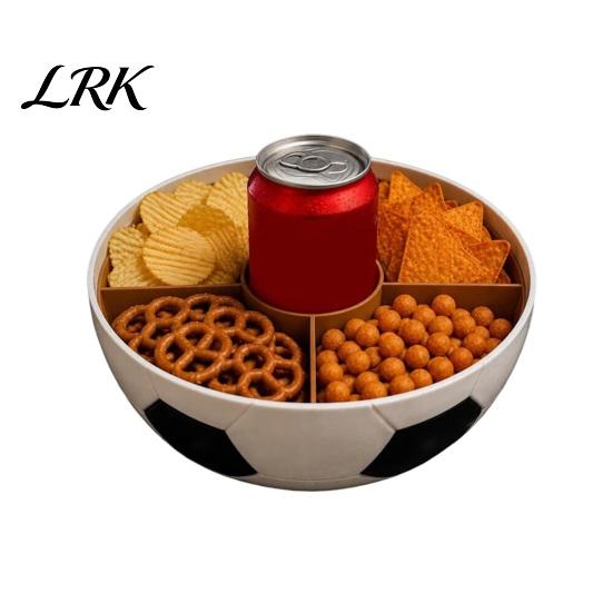 Fußballförmige Servierschale Snackschale mit 5 Fächern, Große Kapazität Food Tray Becherhalter, Obst Süßigkeiten Getränke Organizer Behälter für Fußball