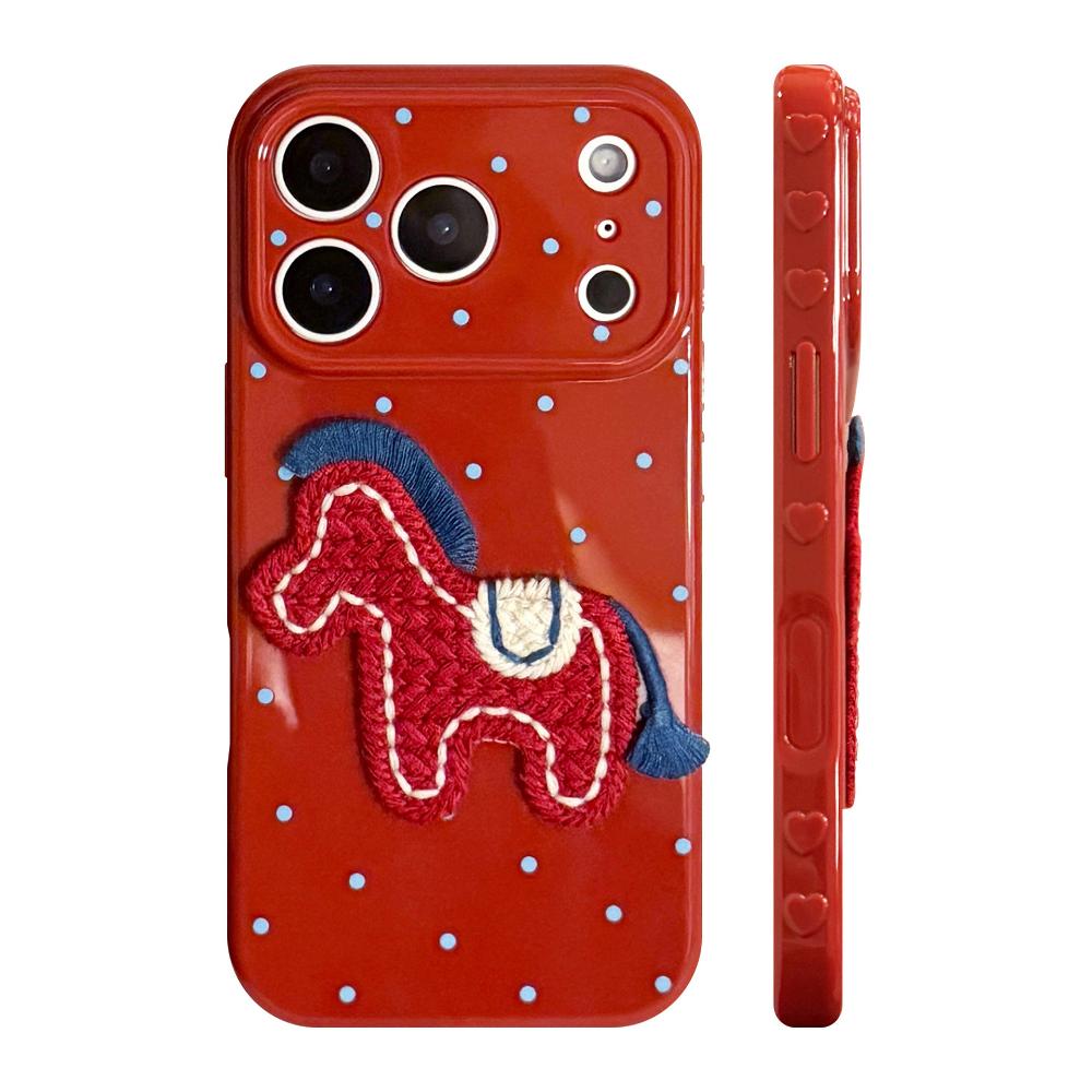 Burgundy Polka Dot Embroidered Pony Case for Apple IPhone 17 Pro Max and IPhone 16, New Year's Happy Design