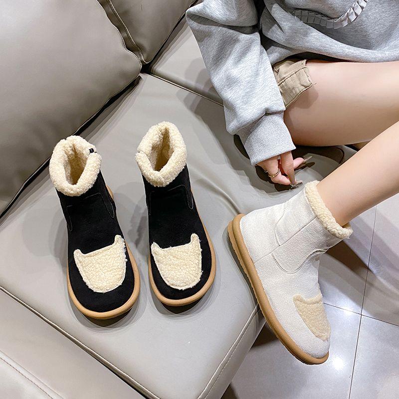 Damen Schneestiefel 2026 Herbst Winter Neue Flache Stiefeletten für Damen Warme Baumwollschuhe Lässige Weichsohlige Wildleder Botines