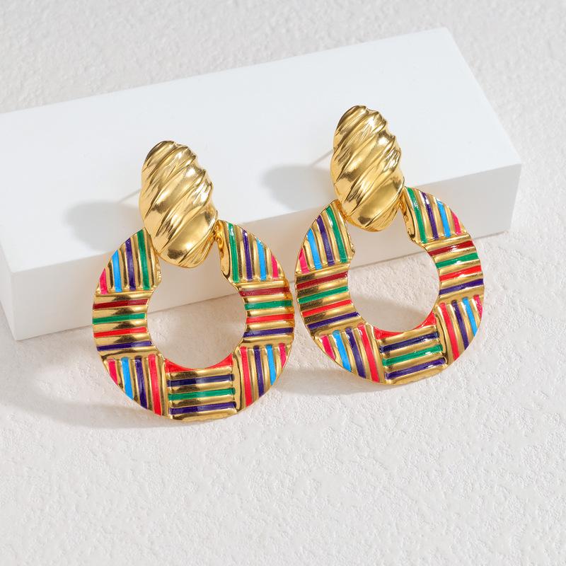 Retro Geometric Round Stainless Steel Earrings - Women s Fashion Accessory