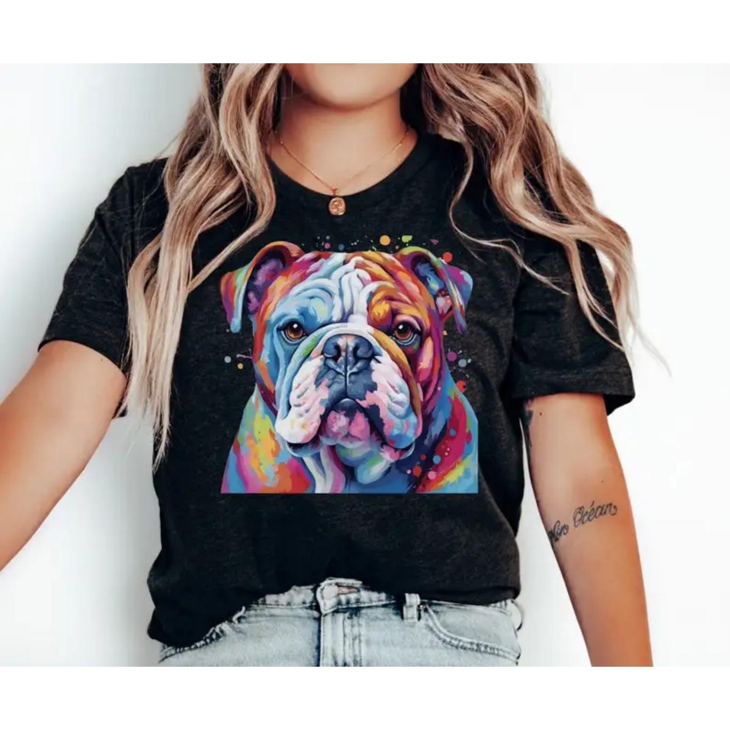 Vibrant Watercolor English Bulldog Shirt Dog Mom Shirt _ English Bulldog Tshirt _ Dog Lover Shirt _ Bulldog Lover S чёрный