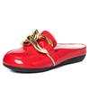 Summer Women Slipper Low Heels Casual Slides Flip Flop Round Toe Brand Design Gold Chain Closed Slip On Shoes Mulles