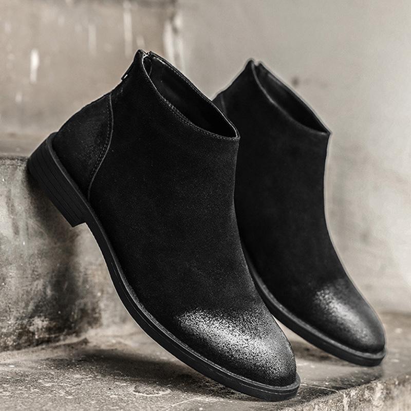 

Новая винтажная британская ручная работа Мужские туфли из натуральной кожи на молнии Дизайнерские ботильоны из коровьей замши Ковбойские сапоги Рабочие ботинки Челси 43 чёрный