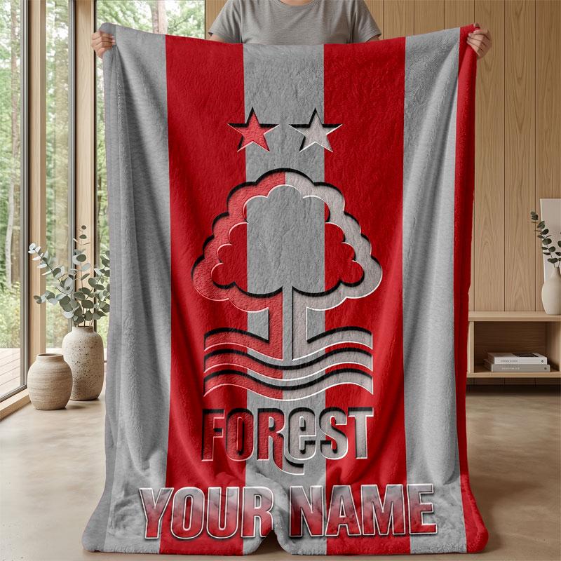 Coperta in Flanella Nottingham Forest FC con Testo Nome Personalizzato Logo Calcio Coperta in Pile Personalizzata Regalo Speciale per Divano Camera da Letto Casa