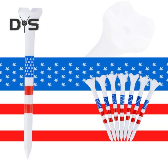 10/20/50 Pcs Golf Tees Unbreakable Plastic Golf Tees Reduces Friction Side Spin Golf Accessories USA Flag Pattern Long Golf Tees Bulk