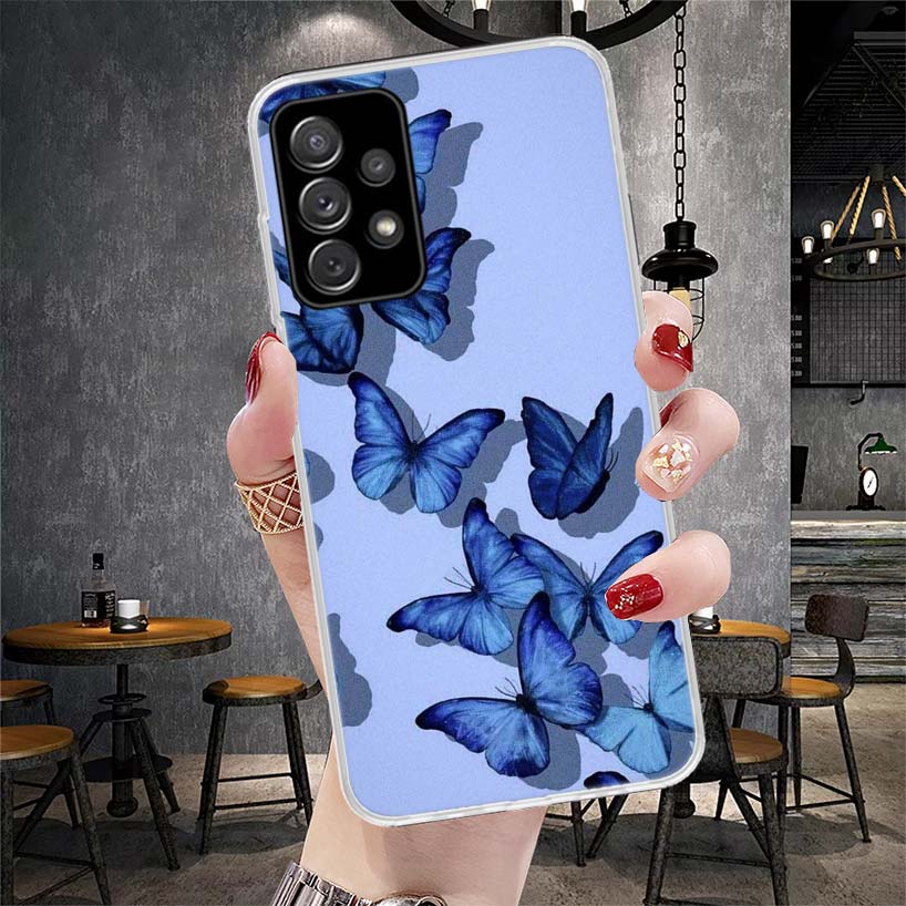Blue Butterfly Beautiful Wing Soft Phone Case For Samsung Galaxy A12 A22 A32 A52 A72 A02S A51 A50S A71 A70 A31 A20S Note 20 Ultr