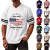Men's Casual V Neck Short Sleeve Sports Shirt Athletic Top with Graphic Print and Sleeve Stripes Lightweight Comfortable Fit