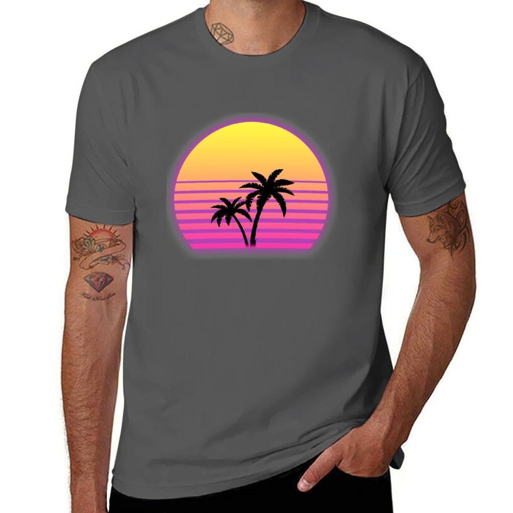 Synthwave Sun Palm Trees Tshirt Abstract Pattern Print Top