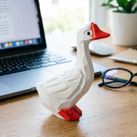 Resin Goose Ornament Desktop White Goose Statue Mini Goose Figurine for Home Office Tabletop Potted Plant Decor