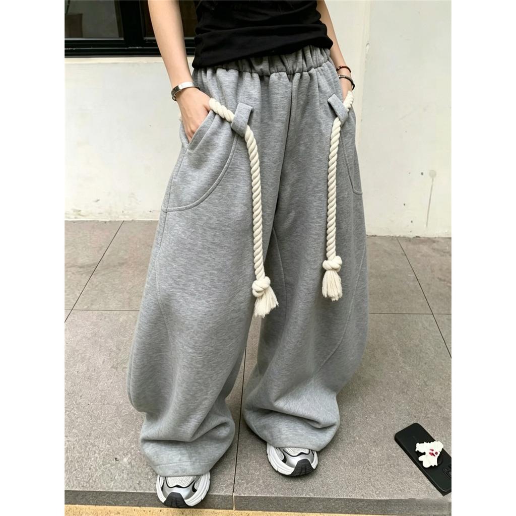 Women's American Sports Street Style Winter Style Thickened Loose Machete Thick Rope Wide Leg Pants and Sweatpants