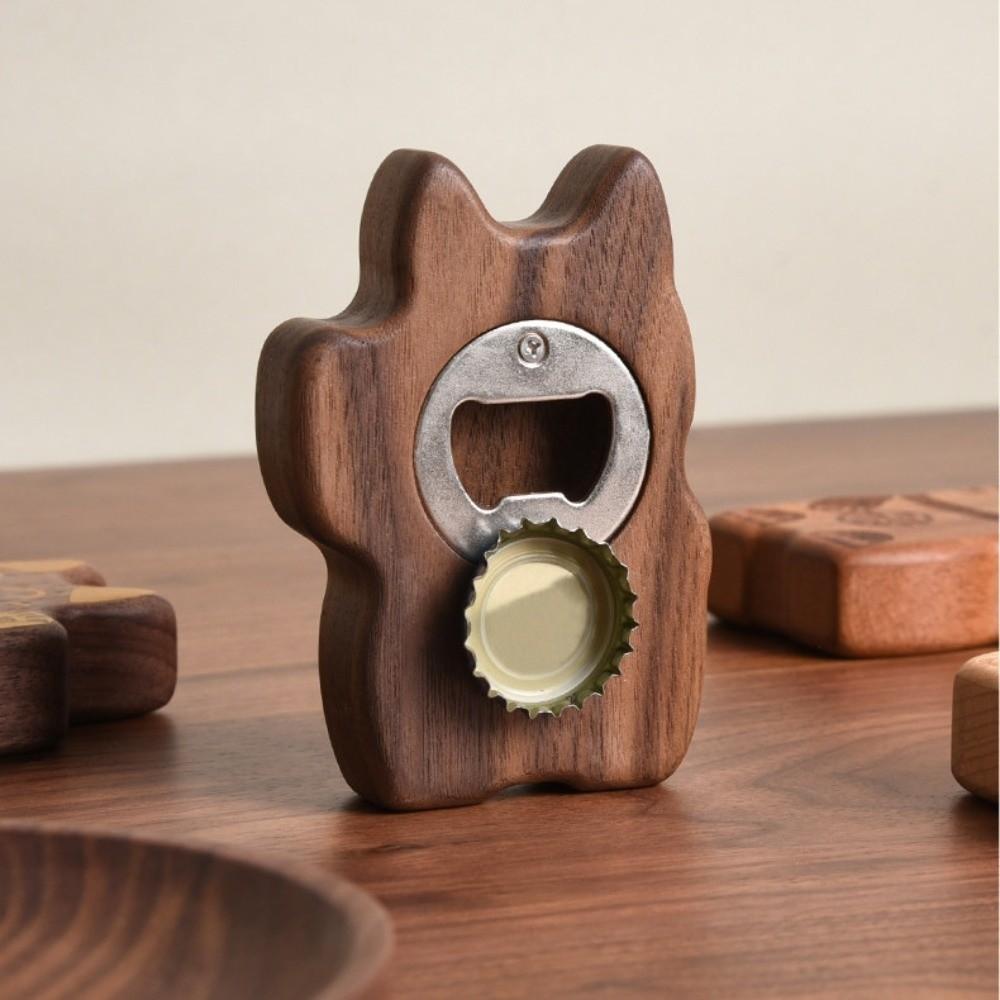Wooden Fortune Cat Bottle Opener Lucky Magnetic Cap Remover Decoration Kitty Fridge Magnet Gift