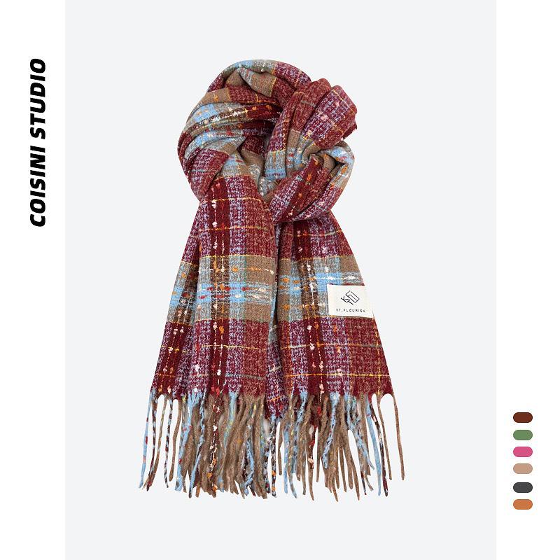 2025 Women s Korean Berry Star Red Plaid Scarf - Autumn/Winter Warm & Versatile 190cm