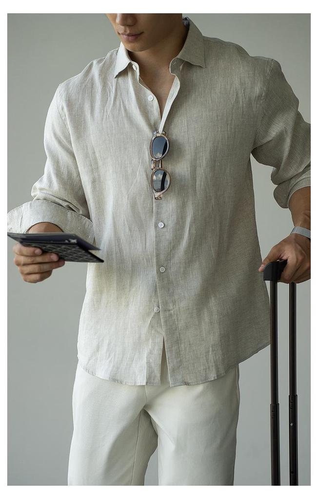 Men's Italian Linen Lightweight Long-Sleeve Shirt - Spring 2026 Casual, Old Money Style.