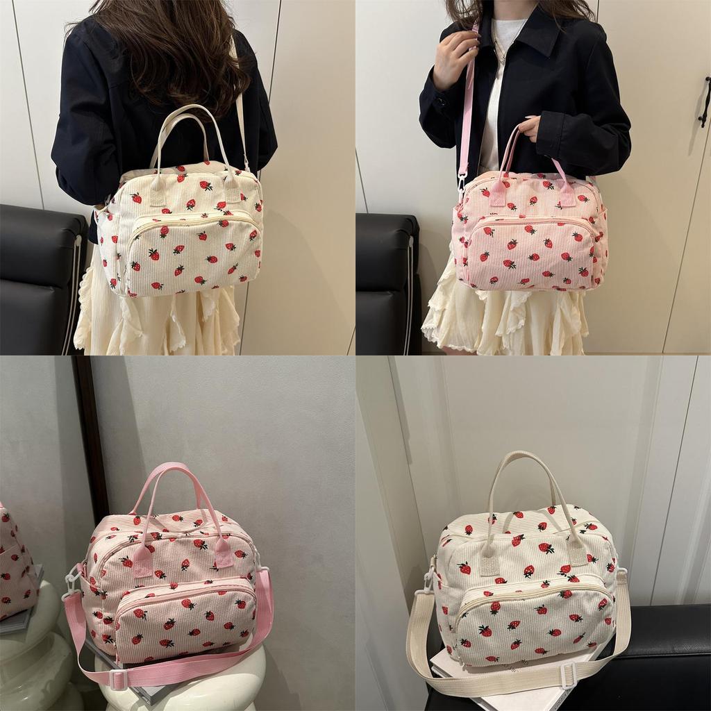 Corduroy Mini Crossbody Bag For Women With Strawberry Pattern Lightweight Shoulder Bag For Casual Outings