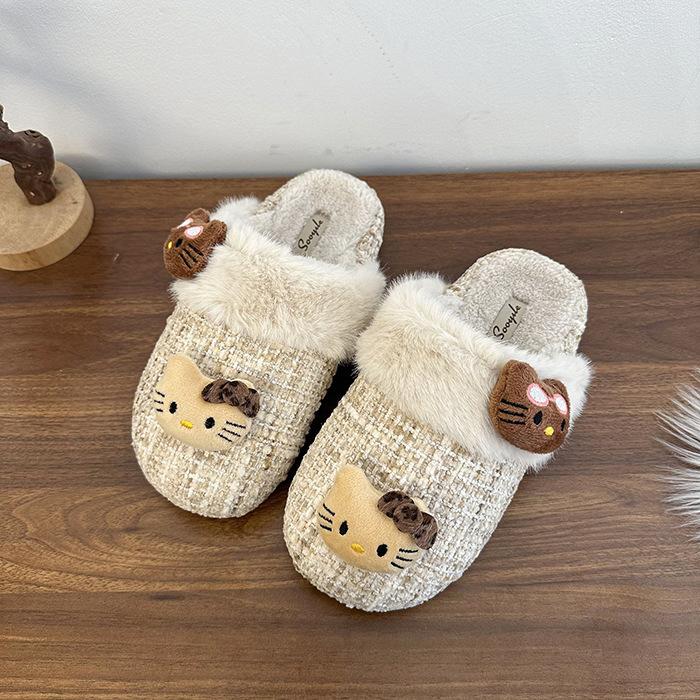 2025 autumn and winter cotton slippers new fashion trend small fragrant plaid cotton slippers warm home wear women's