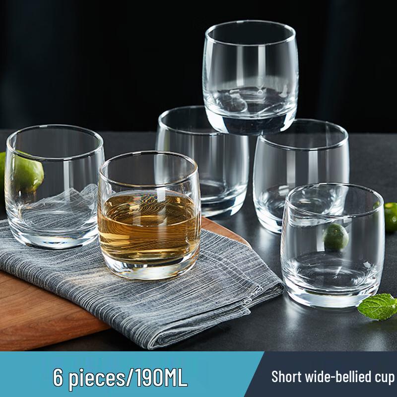OLOEY Heat-Resistant Transparent Glass Belly Cups (Set of 6, 190ml)
