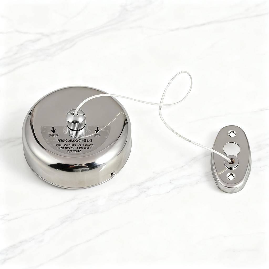 Retractable Clothesline Polished 304 Stainless Steel Shower Single Line Indoor Wall Mount Round 2.8m