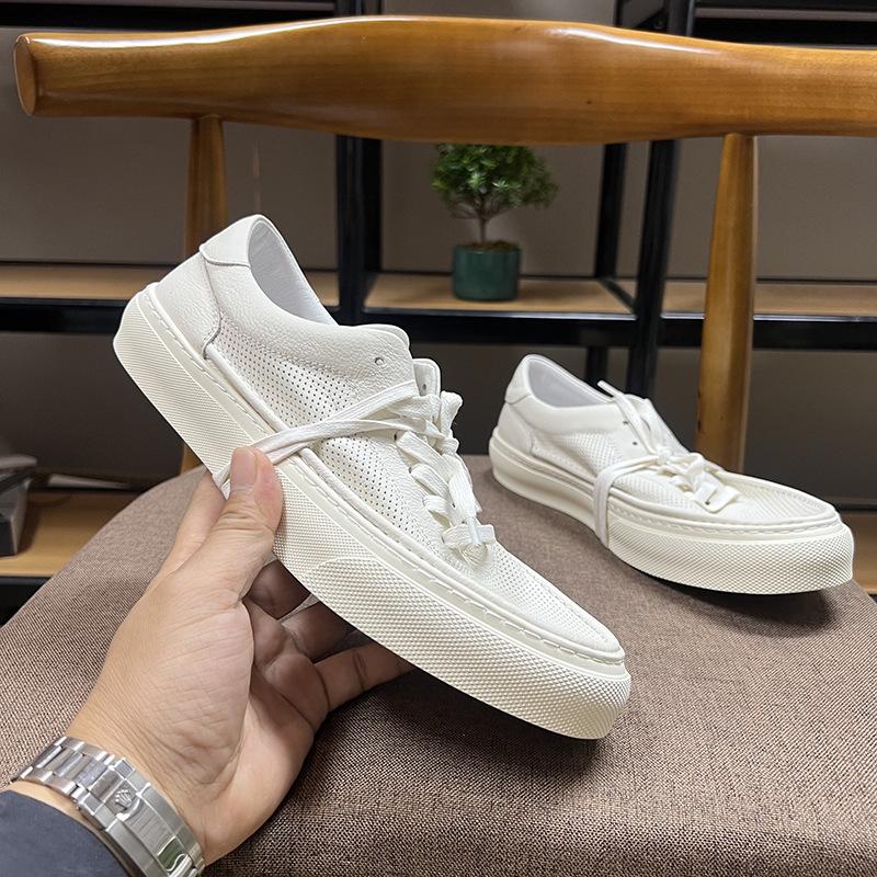 Simple men s casual shoes board shoes cowhide breathable hollow men s versatile fashion lace-up white shoes 38