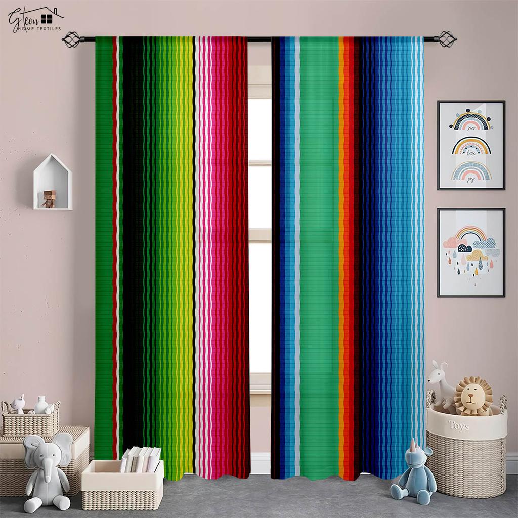 Regnbågsfärgtryckta gardiner Barnrum Dekorationsgardiner Vardagsrum Sovrum Arbetsrum Kök Fönstergardiner 2 stycken