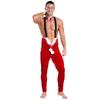 Men's Christmas Cosplay Jumpsuit Plush Ball Zipper with Bowknot Neckband Elastic Strap for Stage