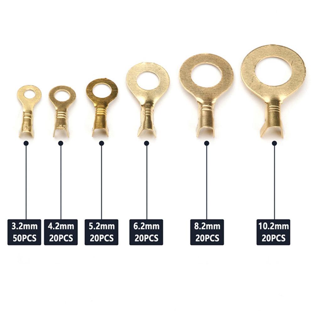 Brass Ring Cable Lug Kit 150PCS M10 Sizes for Electrical and Electronic Wiring with Clear Storage Box for Easy Access