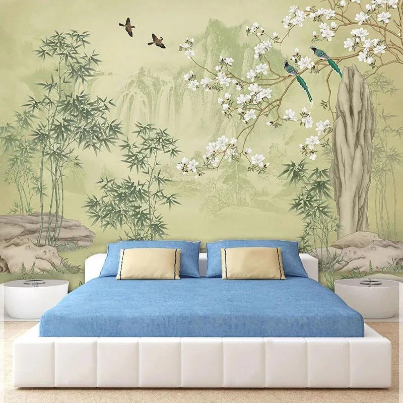3d Bamboo Forest Wallpaper Magnolia Flowers And Birds Classical Wall Mural Living Room Study Home Decor